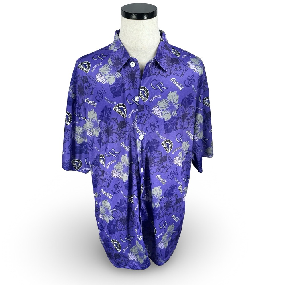 MLB Colorado Rockies Mens XL Hawaiian Shirt Purple Coca-Cola Floral Button Up